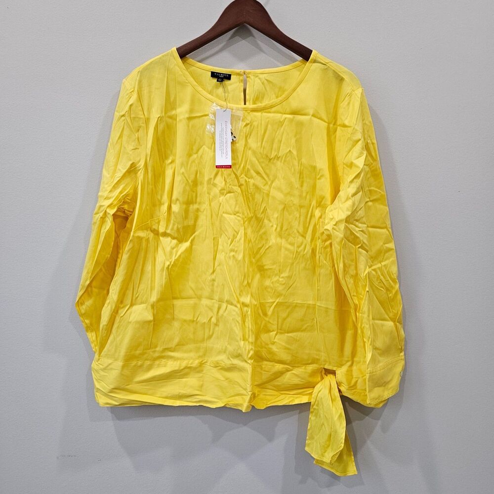 Talbots Womens Poplin Top Plus 2X Bright Yellow Preppy Colorful Everyday Capsule
